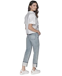 Karl Lagerfeld Paris Petite Crystal-Cuff Cropped Jeans