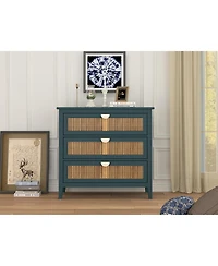 Slickblue 3 Drawer Cabinet, Rattan, American Furniture, Suitable for bedroom, living room, Study