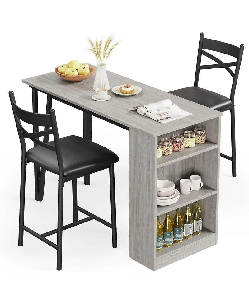 gaomon 3 Piece Bar Table and Chairs Set, Tall Kitchen Breakfast Nook with Stools/Dining Set for 3, for Kitchen Restaurant Living Room,Storage Shelves,