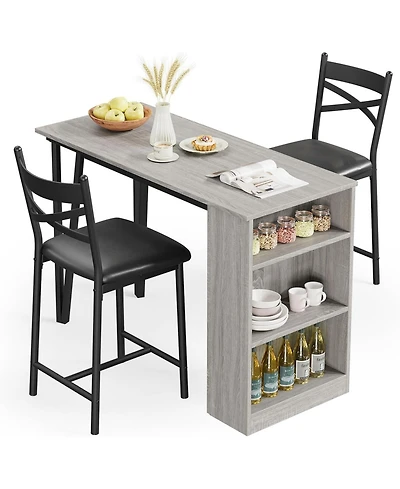 gaomon 3 Piece Bar Table and Chairs Set, Tall Kitchen Breakfast Nook with Stools/Dining Set for 3, for Kitchen Restaurant Living Room,Storage Shelves,