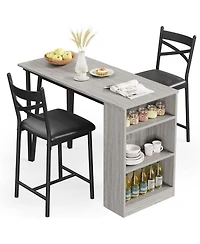 gaomon 3 Piece Bar Table and Chairs Set, Tall Kitchen Breakfast Nook with Stools/Dining Set for 3, for Kitchen Restaurant Living Room,Storage Shelves,