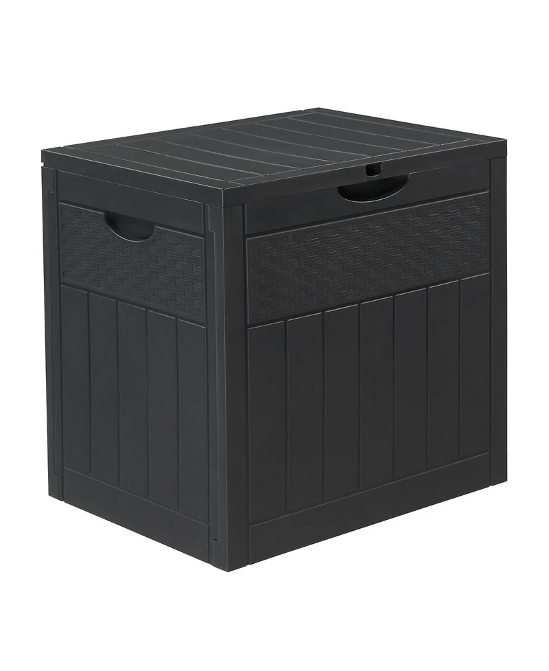 Slickblue 33 Gal Square Wood and Rattan Plastic Garden Storage Box