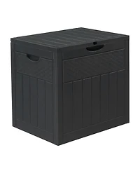 Slickblue 33 Gal Square Wood and Rattan Plastic Garden Storage Box