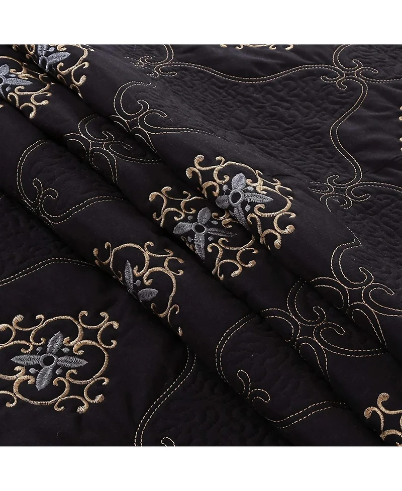MarCielo 3 Piece Quilted Embroidery Quilts Bedspreads Set Emma Queen