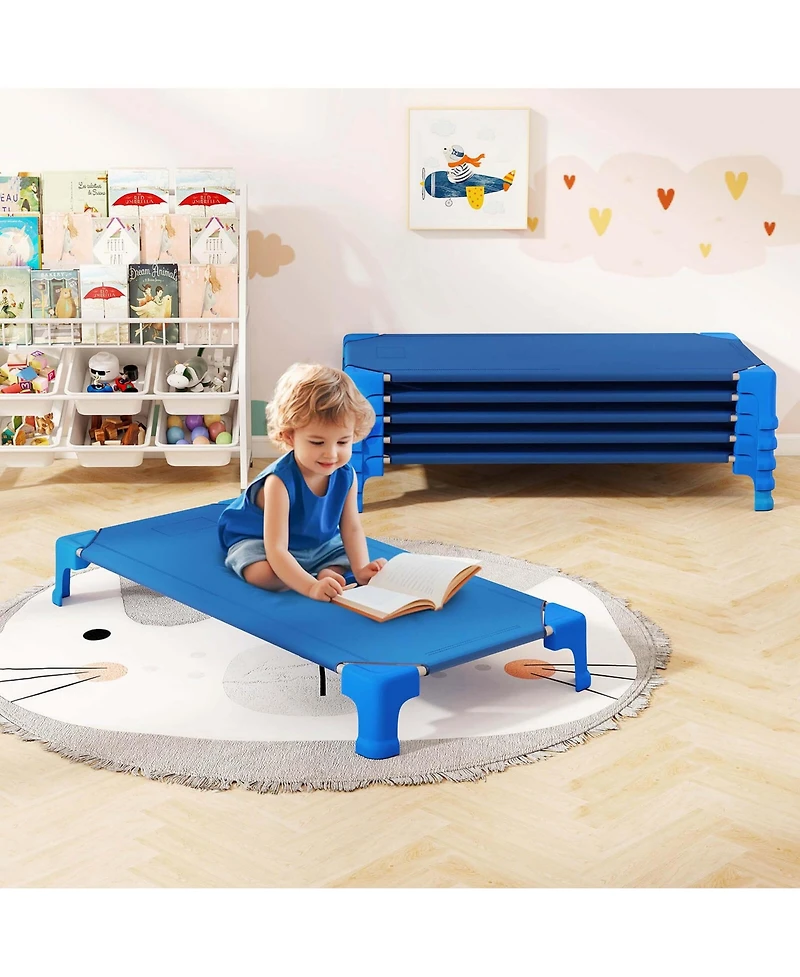 6 Pack Stackable Daycare Cots with Easy Lift Corners Heavy-Duty Metal Frame Kids