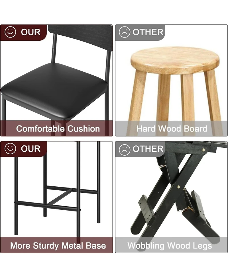 Bar Stools Set of 4, Upholstered Counter Height Bar Stools with Backrest and Footrest, Kitchen Barstools for Island, Counter Bar