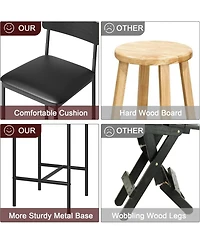 Bar Stools Set of 4, Upholstered Counter Height Bar Stools with Backrest and Footrest, Kitchen Barstools for Island, Counter Bar