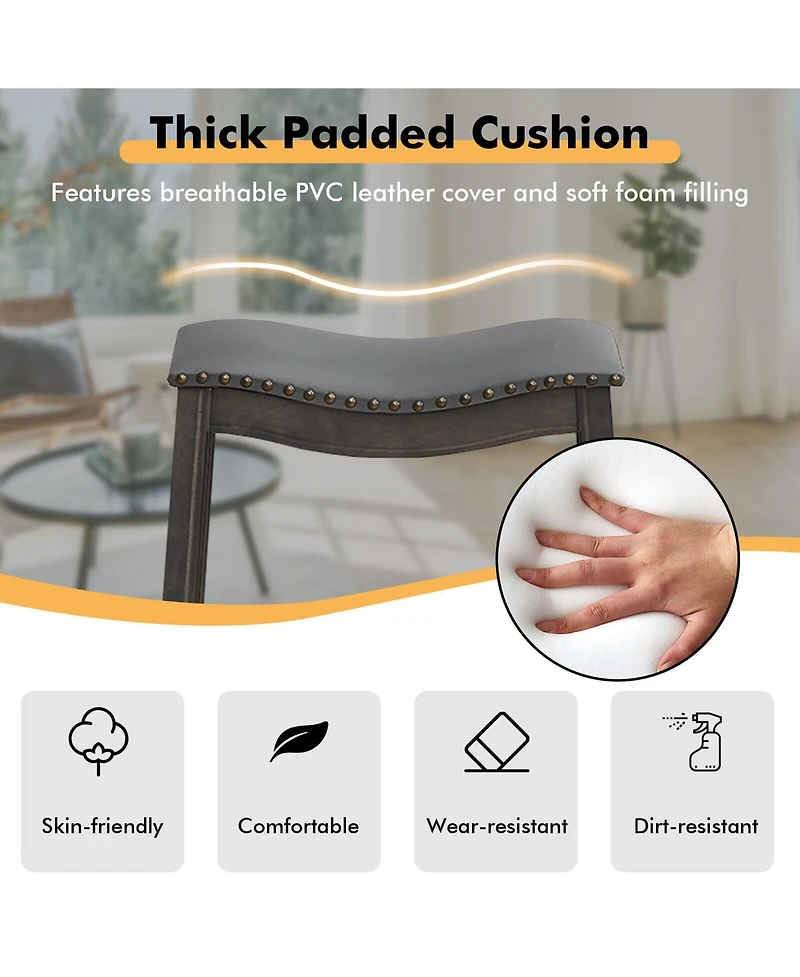 Gymax Set of Saddle Bar Stools Bar Height Kitchen Chairs w/ Rubber Wood Legs