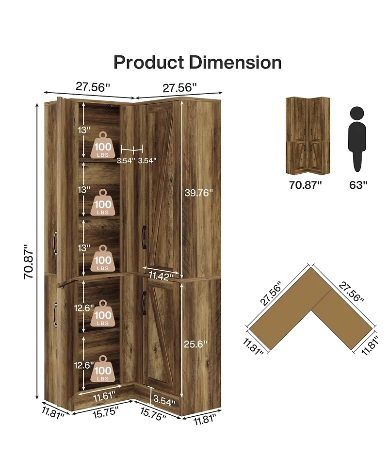 Tribesigns 70.8"Farmhouse Storage Cabinet with 4 Doors & 5 Storage Shelves, Wood Cupboard with Barn Doors