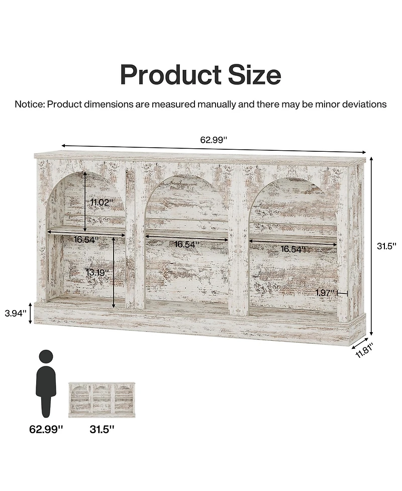 Tribesigns Farmhouse Console Table, 63-Inch Long Entryway Table with 3 Tier Storage, Wooden Rectangular Sofa Behind The Couch