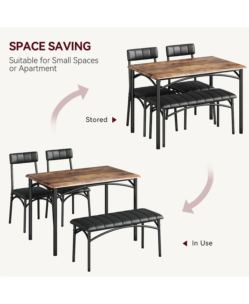 gaomon Dining Table Set for 4, Kitchen Table with Upholstered Bench and 2 Chairs, Kitchen Table and Chairs Set, for Small Space, Apartment, Home, Kitc