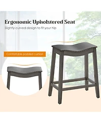 Gymax Set of 2 Saddle Bar Stools Counter Height Kitchen Chairs w/ Rubber Wood Legs