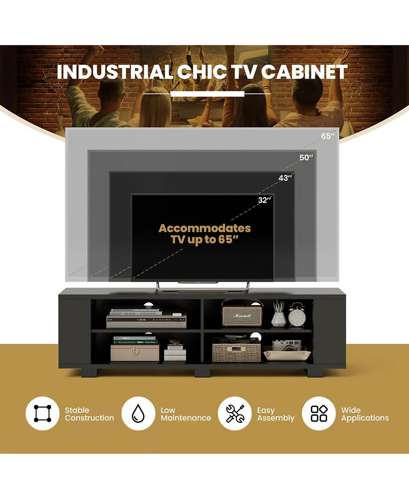 Gouun 59 Inch Console Storage Entertainment Media Wood Tv Stand