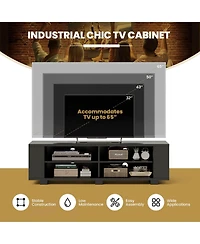 Gouun 59 Inch Console Storage Entertainment Media Wood Tv Stand
