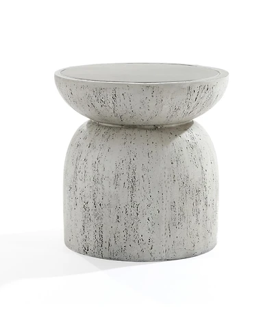 LuxenHome Rustic Off White and Gray Round 15.75-Inch Tall MgO Side Table, Indoors and Outdoors
