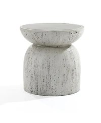 LuxenHome Rustic Off White and Gray Round 15.75-Inch Tall MgO Side Table, Indoors and Outdoors