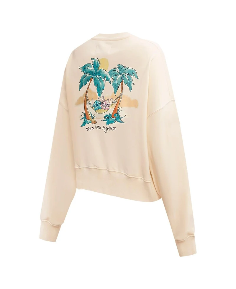 Freeze Max Women's Cream Lilo and Stitch We're Better Together Loose Fit Cropped Pullover Sweatshirt