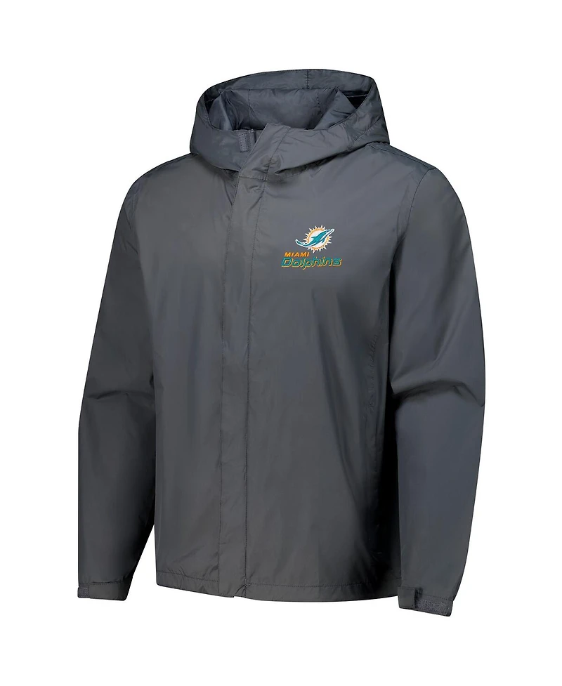Dunbrooke Men's Graphite Miami Dolphins Tropic Waterproof Packable Full-Zip Hoodie Jacket