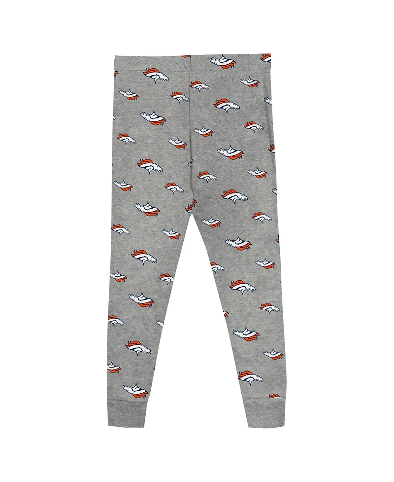 Outerstuff Big Boys and Girls Denver Broncos Long Sleeve T-Shirt and Pants Sleep Set