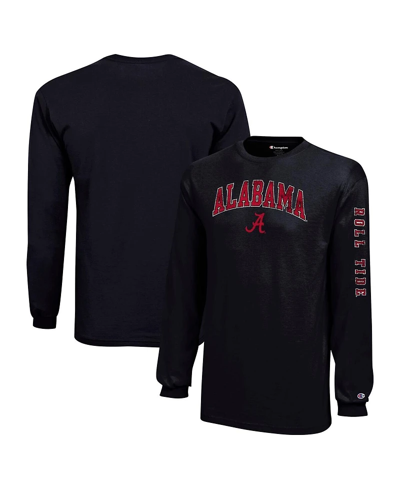 Champion Big Boys and Girls Black Alabama Crimson Tide Distressed Arch Over Logo Long Sleeve T-Shirt