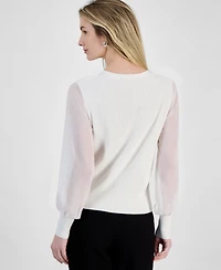 T Tahari Women's Contrast-Sleeve Button-Front Cardigan