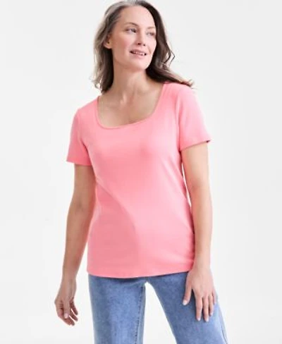 Style Co Womens Cotton Square Neck Short Sleeve T Shirt Pxs 3x Exclusively At Macys