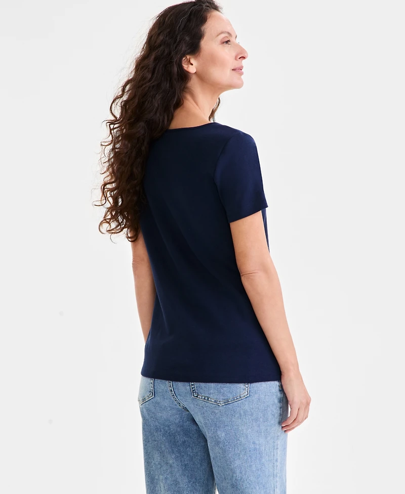 Style & Co Petite Cotton Square-Neck Short-Sleeve T-Shirt, Exclusively at Macy's
