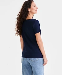 Style & Co Petite Cotton Square-Neck Short-Sleeve T-Shirt, Exclusively at Macy's
