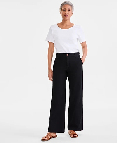 Style & Co Petite Mid-Rise Dobby Twill Wide-Leg Pants, Exclusively at Macy's