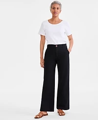 Style & Co Petite Mid-Rise Dobby Twill Wide-Leg Pants, Exclusively at Macy's