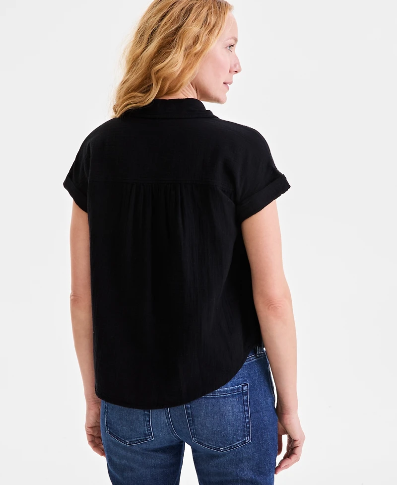 Style & Co Petite Cotton Gauze Camp Shirt, Created for Macy's