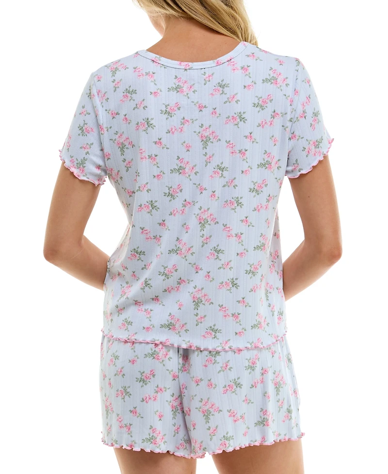Roudelain Women's Printed Pointelle Short Pajama Set
