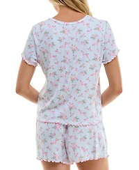 Roudelain Women's Printed Pointelle Short Pajama Set