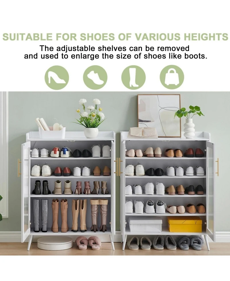 gaomon Shoe Cabinet with Glass Doors, 5-Tier Entryway Shoe Organizer Storage Rack with Large Capacity and Adjustable Shelves for Hallway, Living Room,