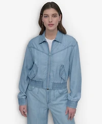 Dkny Women's Chambray Zip-Front Bomber Jacket