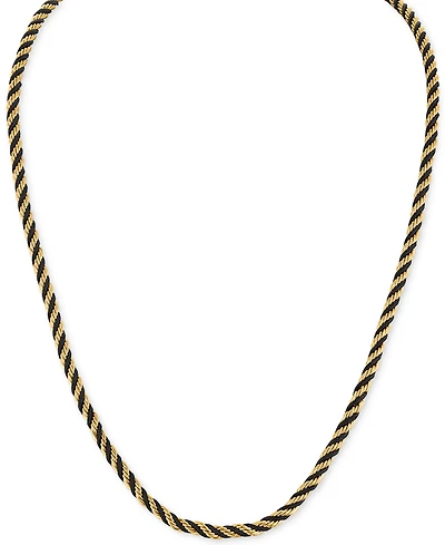Esquire Men's Jewelry Black Cord Intertwined Rope Link 22" Chain Necklace in Gold-Tone Ion-Plated Stainless Steel, Exclusively at Macy's