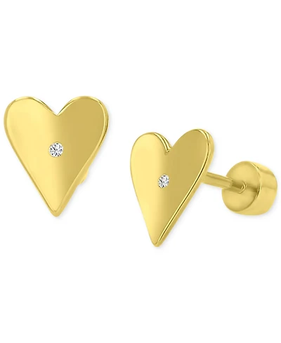 Pave Heart Stud Earrings in 14k Gold-Plated Sterling Silver
