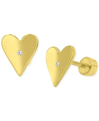 Pave Heart Stud Earrings in 14k Gold-Plated Sterling Silver