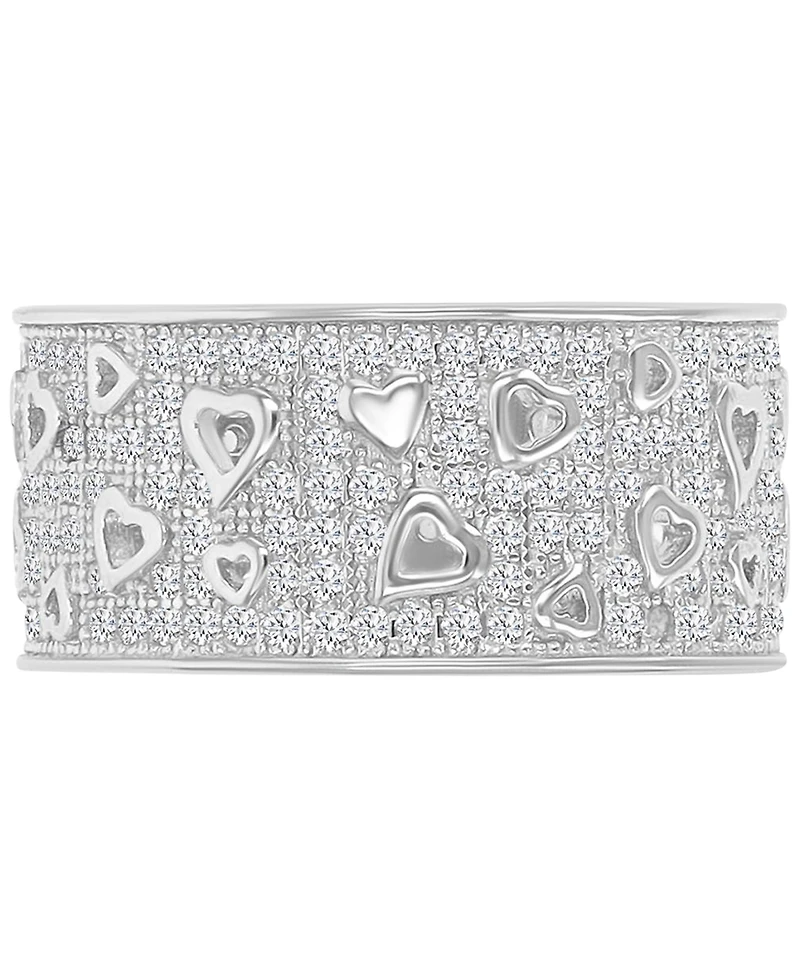 Heart Detail Cubic Zirconia Band Ring (2-1/5 ct. t.w.) Sterling Silver