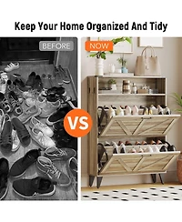 gaomon Shoe Cabinet with 2 Flip Drawers Hidden Wood Shoe Cabinet Freestanding Shoe Storage Cabinet Farmhouse Shoe Cabinet Storage Slim Shoe Cabinet fo