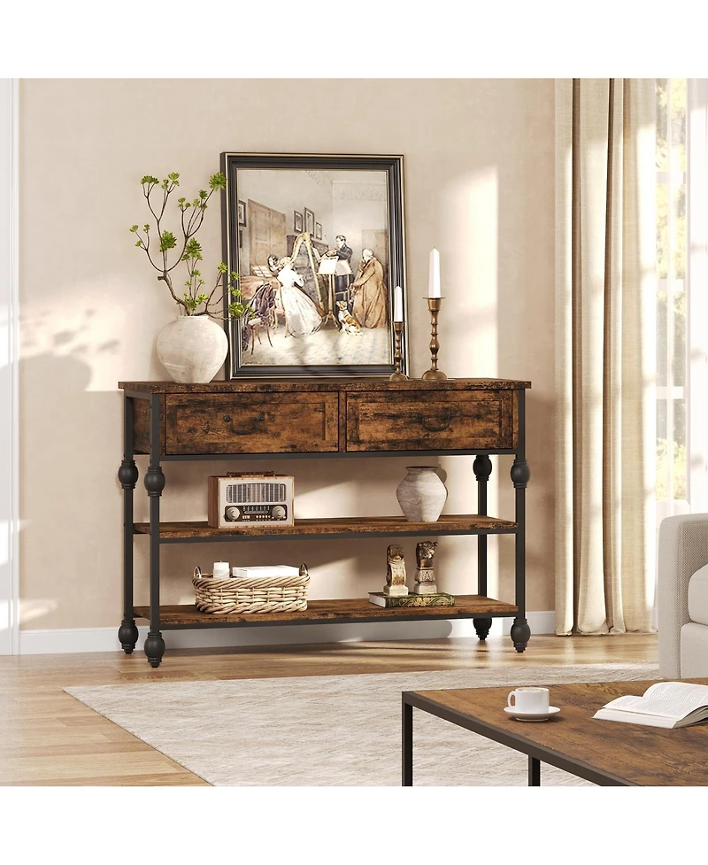 gaomon 41" Entryway Table, Console Table with 2 Storage Drawers, 3 Tier Industrial Metal Sofa Table, Behind Couch Table, Hallway Table for Entry, Livi
