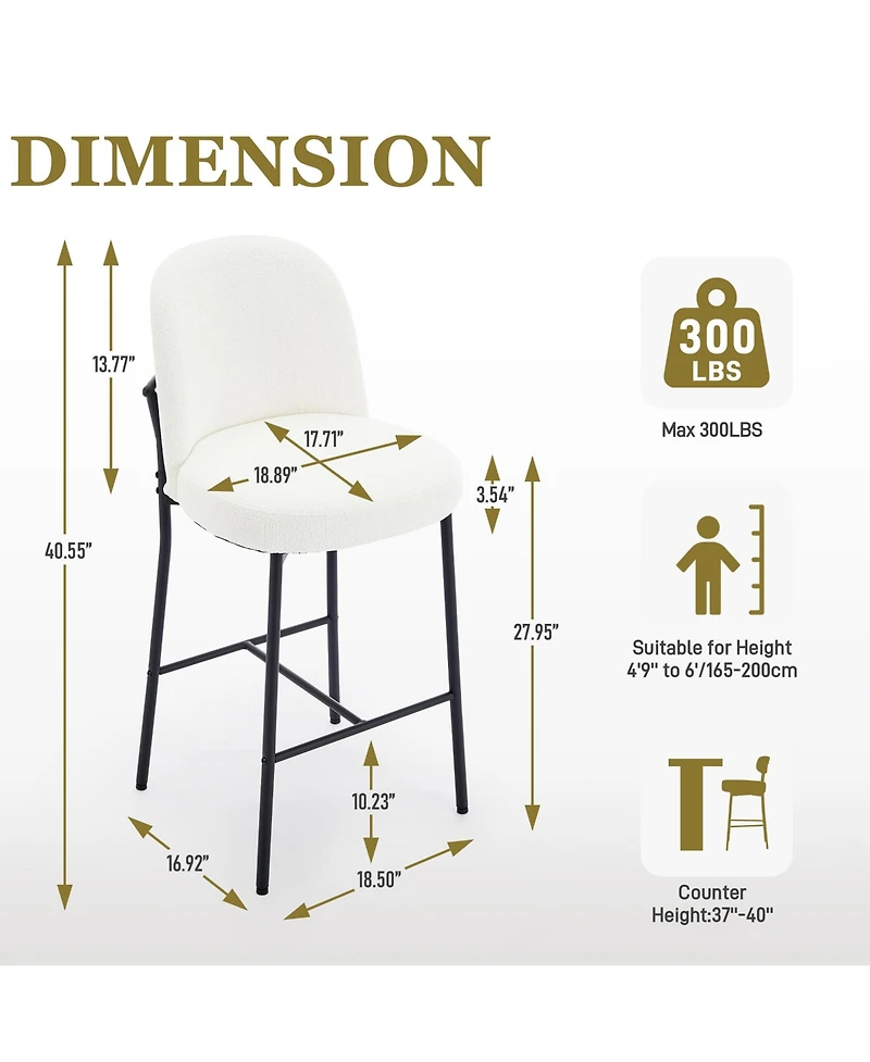 Dyhome Bar Stools Set of 4, 28 Inches Modern Counter Height Bar Stools with High Back Metal Legs, Upholstered Tall Barstools for Kitchen Island, Cafe,