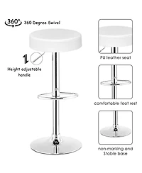 Gymax 1 Pc Bar Stool Round Leather Seat Chrome Leg Adjustable Hydraulic Swivel