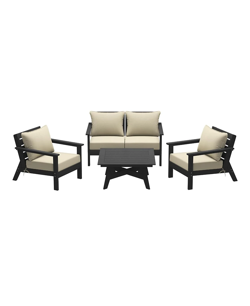 Outdoor 5-Piece Black Modular Sectional Patio Furniture Sofa Set
