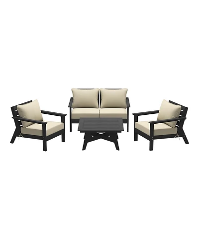 Outdoor 5-Piece Black Modular Sectional Patio Furniture Sofa Set