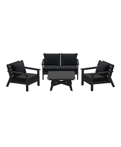 Outdoor 5-Piece Black Modular Sectional Patio Furniture Sofa Set