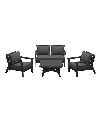 Outdoor 5-Piece Black Modular Sectional Patio Furniture Sofa Set