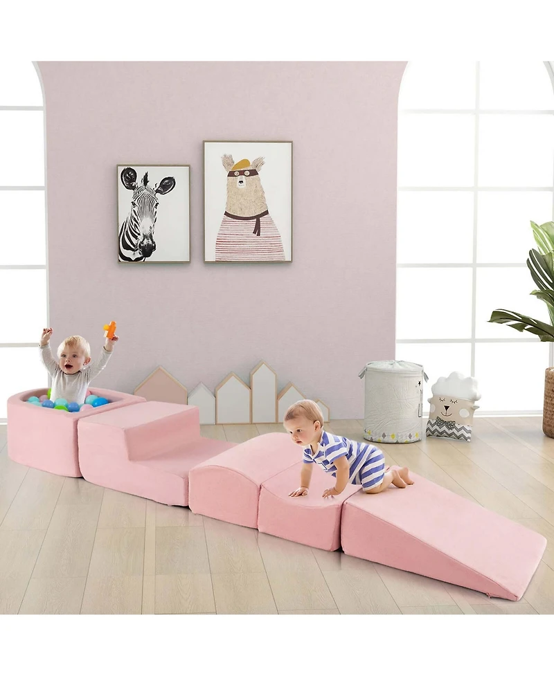 5PCS Climb and Crawl Playset with Ball Pit for Kids Zippers for Playroom