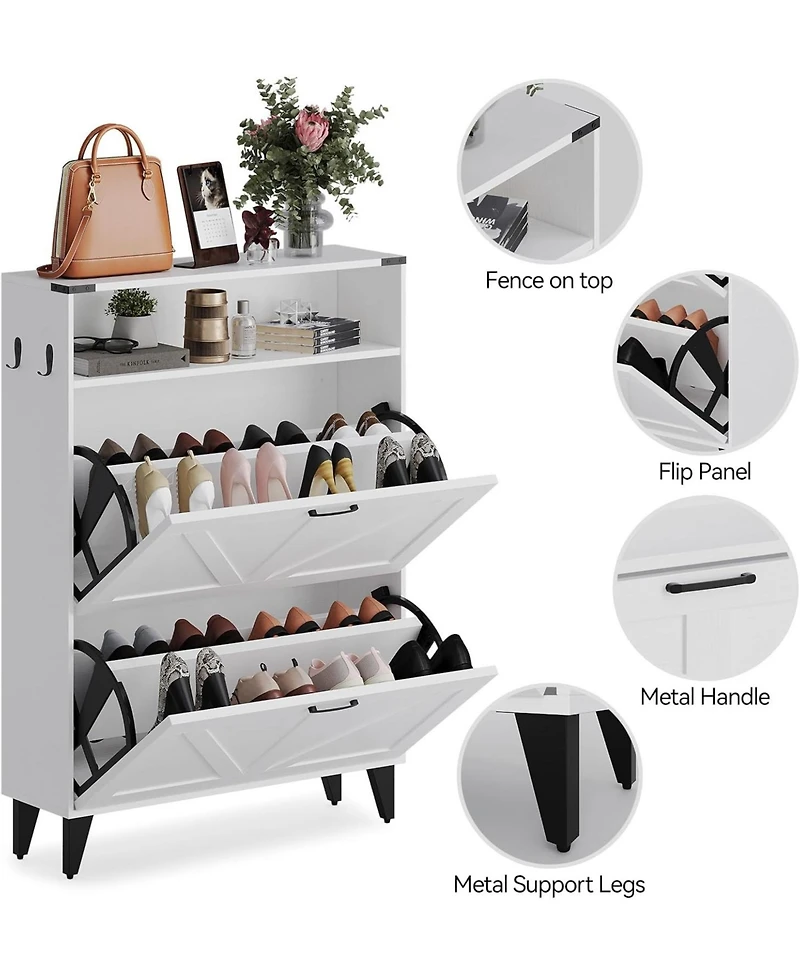 gaomon Shoe Cabinet with 2 Flip Drawers Hidden Wood Shoe Cabinet Freestanding Shoe Storage Cabinet Farmhouse Shoe Cabinet Storage Slim Shoe Cabinet fo