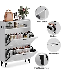gaomon Shoe Cabinet with 2 Flip Drawers Hidden Wood Shoe Cabinet Freestanding Shoe Storage Cabinet Farmhouse Shoe Cabinet Storage Slim Shoe Cabinet fo